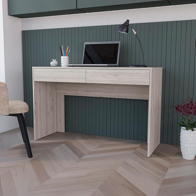 Modern Light Gray Computer Desk with Two Drawers - Sleek Home Office Solution