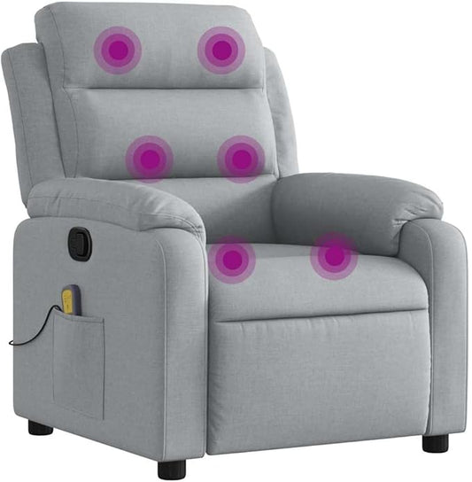 vidaXL Light Gray Fabric Massage Recliner Chair with Side Pocket and Manual Adjustability for Living Room Comfort