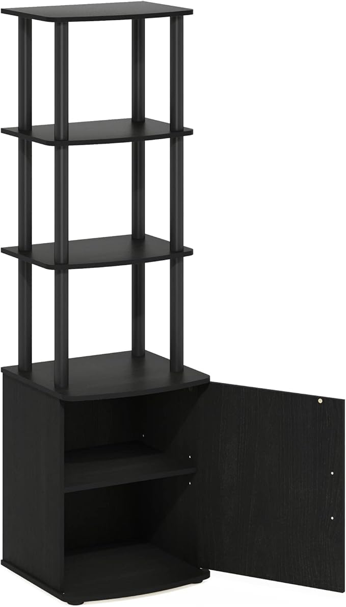 Furinno Turn-N-Tube Tall TV Entertainment Side Table Display Rack with Storage Cabinet 3-Tier Blackwood/Black