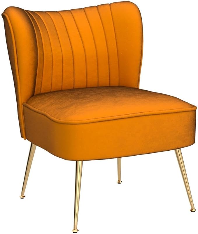DUOMAY Modern Accent Chair Set of 2 Velvet Slipper Chair with Gold Legs Wingback Side Chair for Living Room Bedroom Entryway Small Corner Chair for Space Saving Orange