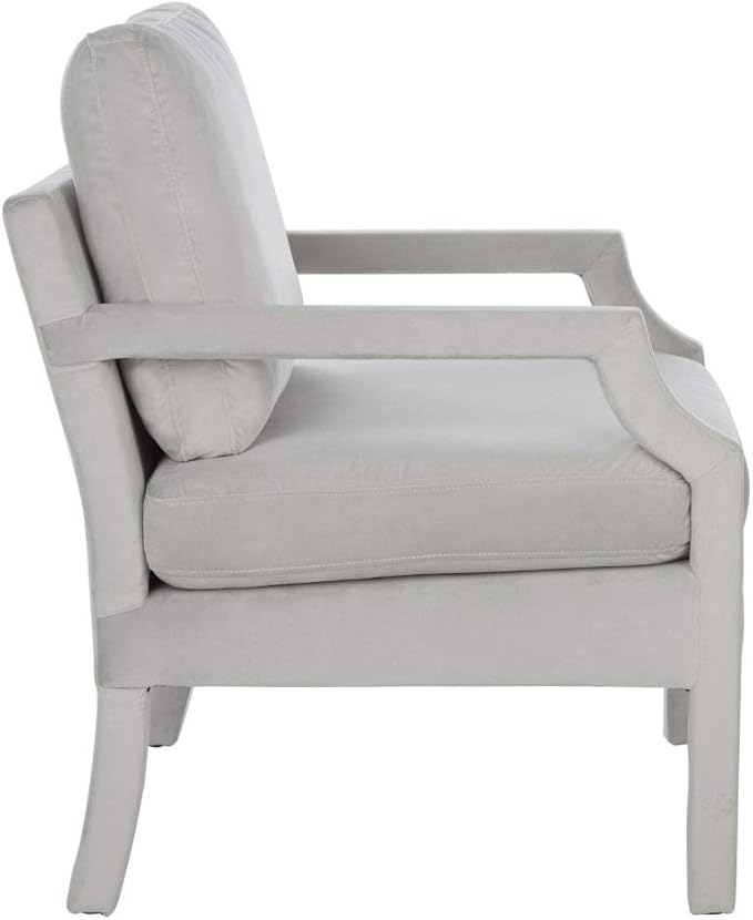 Safavieh Home Genoa Mid-Century Light Grey Velvet Upholstered Arm Chair