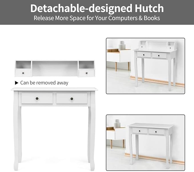 Giantex Writing Desk with 4 Drawers Removable Floating Organizer 2-Tier Mission Home Computer Vanity Desk for Apartment Small Space White