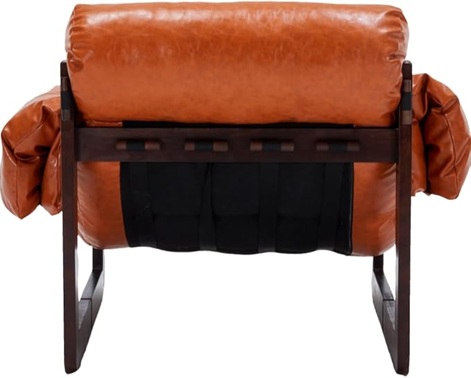 GDFStudio Aogex Accent Chair Leather Club Chair Oil Waxed Leather Lounge Sofa Armchair with Removable Pillow Comfort Chaise Lounge Single Reading Sofa for Living Room Bedroom Home Retro Orange