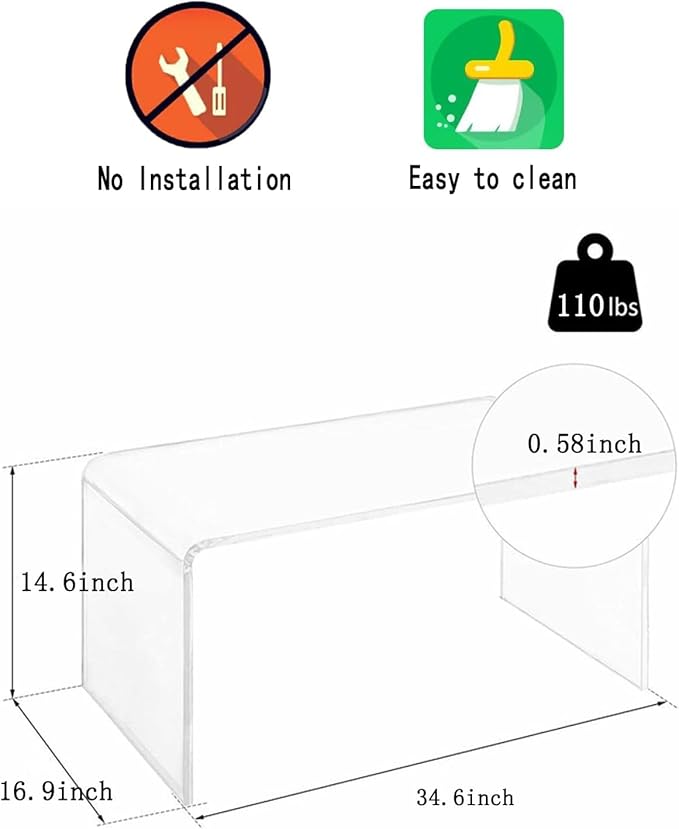 Acrylic Thick Coffee Table for Living Room. 34 Modern Minimalist Rectangular and Clear End Table.Easy to Clean and Safe Rounded Edges (16.9 D x 34.6 W x 14.6 H)