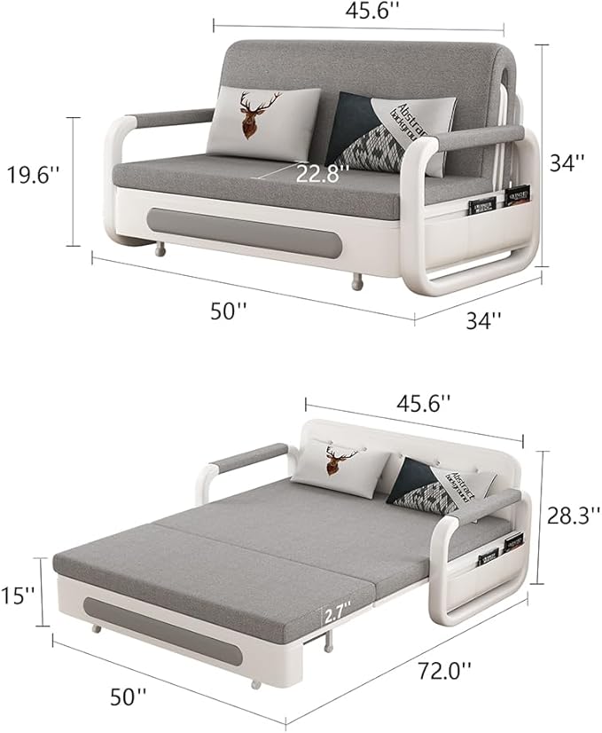 50 Versatile Pull-Out Sofa Bed – Modern Versatile Futon Sleeper Couch Daybed with Trundle Perfect for Living Room &amp RV Gray/White
