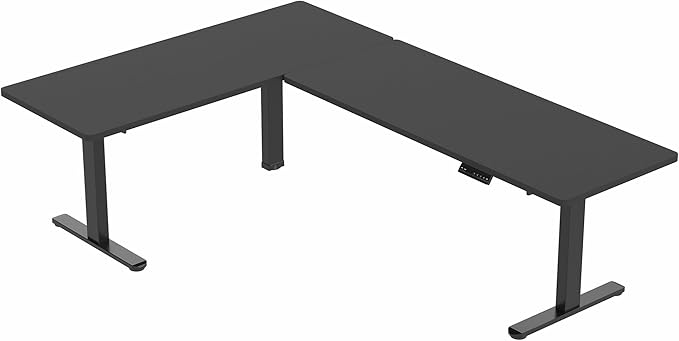 VIVO Electric Height Adjustable 83 x 60 inch Corner Stand Up Desk 2 Black Solid Table Tops Black Frame Memory Controller L-Shaped Workstation 3E Series DESK-KIT-3E8B