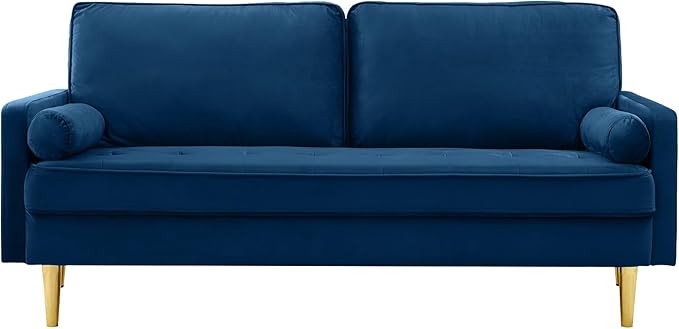 65'’ Velvet Upholstered Loveseat Sofa with Gold Metal Legs Modern Tufted Backrest Couch Solid Wood Frame for Living Room BedroomApartmentOfficeSmall Space (Navy)