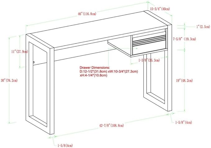 Walker Edison Fluted Small Computer Laptop Writing Vanity Desk with Drawers 46 Inch Black and Walnut