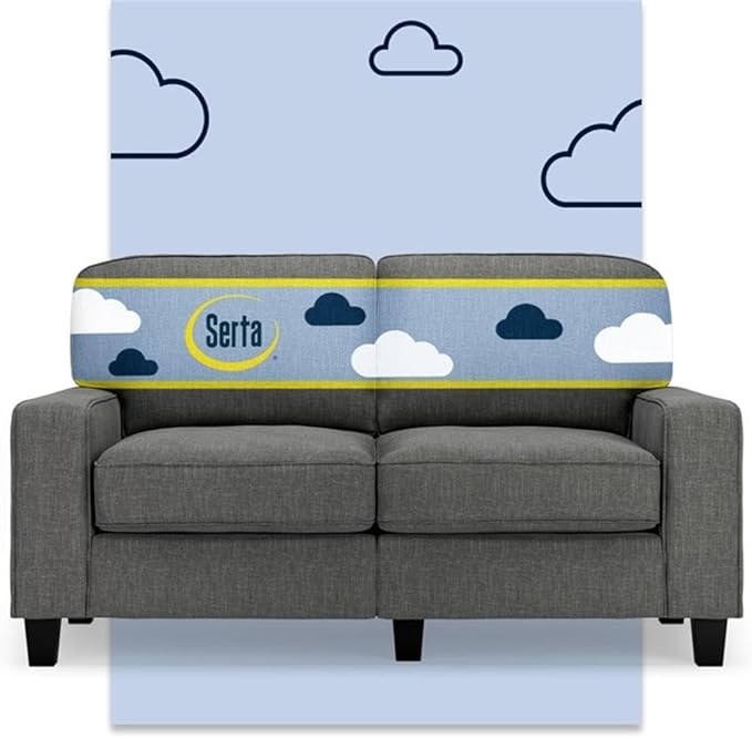 Pemberly Row 61 Track Arm Loveseat Sofa Gray Anti-Pilling Polyester Fabric Removable Covers Solid Wood Frame Compact Modern Design for Living Room or Home Office Spaces