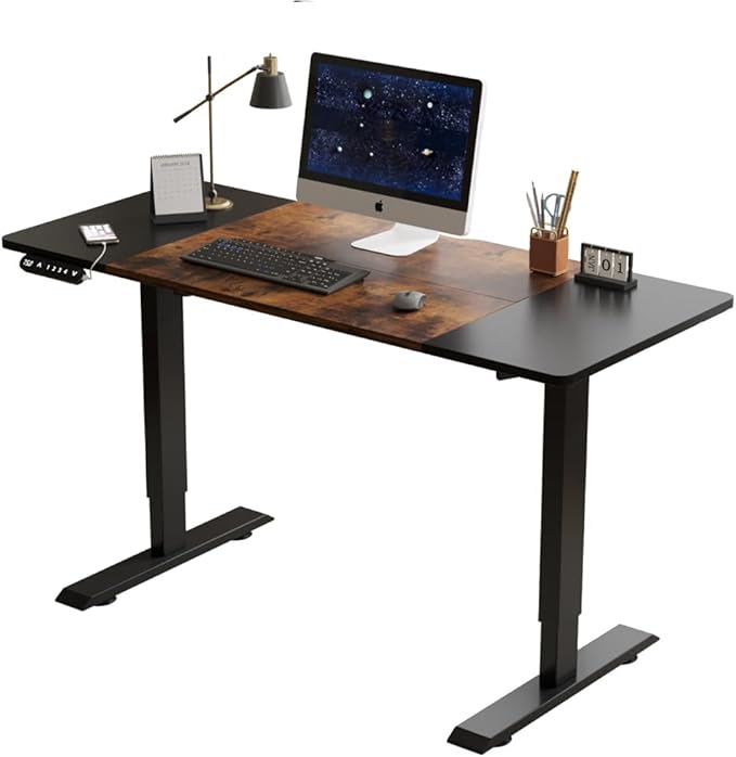 55 Inch Electric Height Adjustable Standing Desk for Home Office Computer Gaming Craft Study Work Desks Modern Lift-up TableBlackBrown