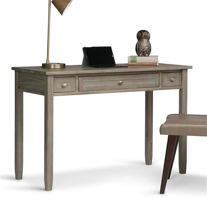 Pemberly Row Transitional Wood Writing Desk 48 in Wide Distressed Gray Finish Solid Wood Construction Shaker Style Drawers Keyboard Tray Office Desk for Home or Living Room