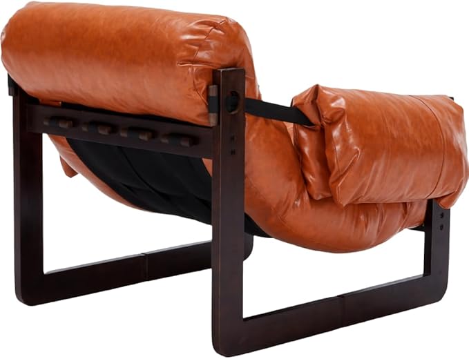 GDFStudio Aogex Accent Chair Leather Club Chair Oil Waxed Leather Lounge Sofa Armchair with Removable Pillow Comfort Chaise Lounge Single Reading Sofa for Living Room Bedroom Home Retro Orange