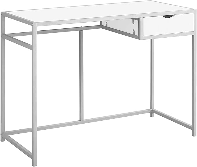 Computer Desk Home Office Laptop Storage Drawer 42 l Work White Laminate Black Metal Contemporary Modern