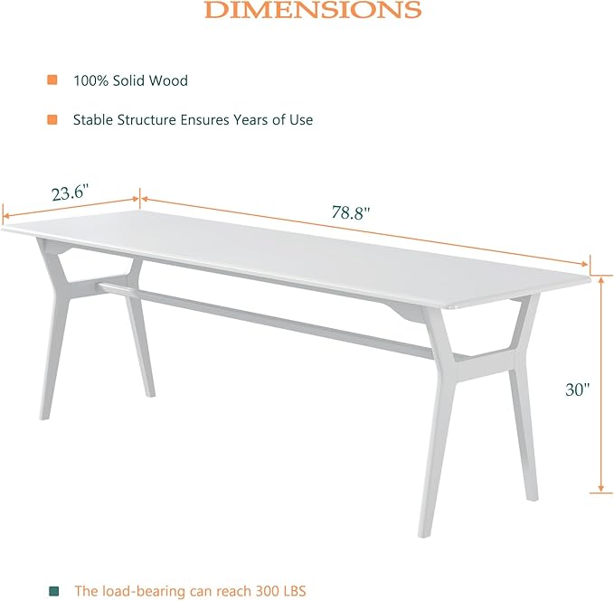 Solid Wood Study Desk - 78.8 Double Long Computer Table for Home Office 2-Person PC Workstation White