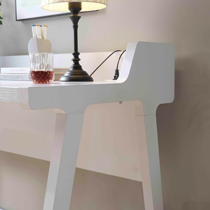 Home Office Writing Desk Ground Outlet USB-A Ports Finished on The Back Wooden Leg Frame