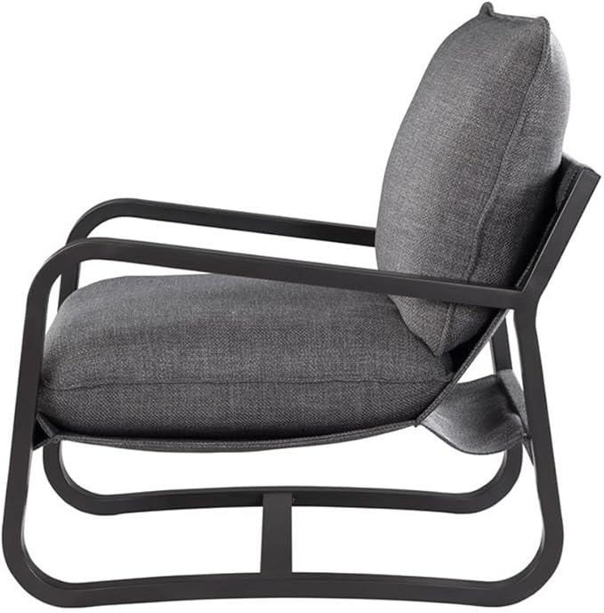 Pemberly Row Sling Chair Charcoal Gray Polyester Fabric Bronze Metal Frame 27.75 W x 35 D x 33 H Reversible Detachable Cushions Comfortable Modern Accent Chair for Living Room or Reading Nook