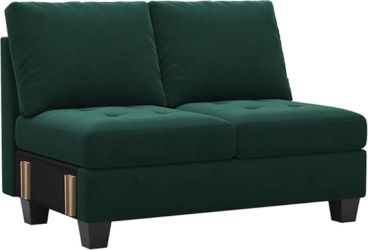 Belffin Velvet Long 2-Seat Module for Modular Sofa Sectional Couch Accent Armless 2 Seater Sofa Couch Chair Modern Fabric Green