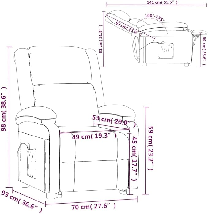 vidaXL Fabric Massage Recliner - Light Gray Manual Recline Targeted Vibration Massage with Remote Thick Padding Living Room/Bedroom