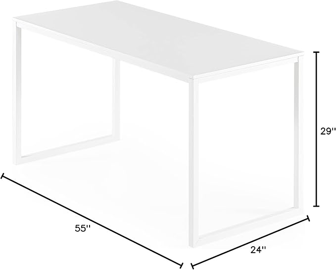 Zinus Jennifer 55 Inch White Frame Desk Computer Workstation Office Desk Easy Assembly White