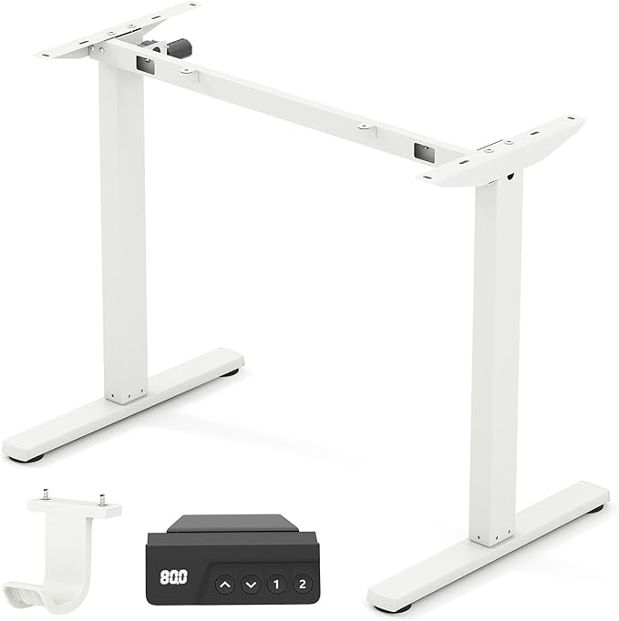 Tangkula Electric Standing Desk Frame Height Adjustable Computer Desk Base with LED Display &amp 2 Memory Positions Ergonomic Home Office Sit Stand Desk Legs for 40-48 Tabletop (White)