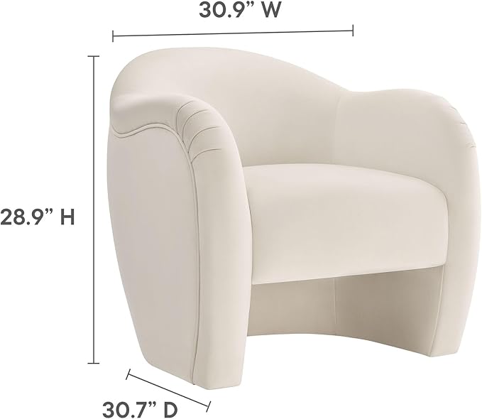 Modway Compose Barrel Chair with Performance Velvet Fabric in Alabaster – Upholstered Accent Armchair with Curved Backrest – Cozy Lounge Chair for Reading – Round Comfy Single Sofa Club Chair