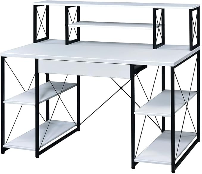 Penau All Purpose White Finish Writing Desk with Spacious Storage Modern Design Durable Materials Ideal for Home and Office