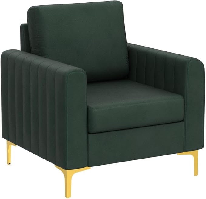 HULALA HOME Velvet Accent Club Chairs Set of 2 Modern Velvet Armchair Upholstered Accent Club Chairs Sofa Chairs with Gold Metal Legs Mid-Century Barrel Leisure Comfy Reading Armchair Green