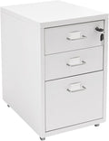 3 Drawer Locking File Cabinet Mobile Storage Organizer with Wheels Under Desk Metal Small Filing Cabinets for Home Office Study Dresser (White)