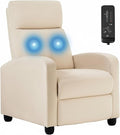 BestMassage | Recliner Chair | with 2 Point Massage Function | Textile Beige | with Lumbar Support Adjustable Push Back Footrest &amp Padded Seat | Easy Assembly | for Living Room Home Theatre