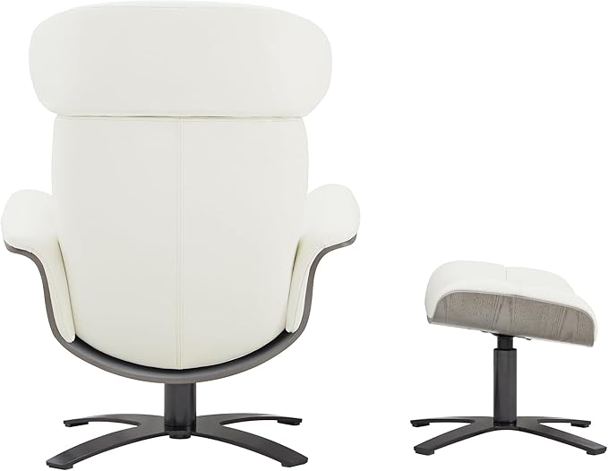 CHITA Genuine Leather Reclining Swivel Chair with Adjustable Headrest and Ottoman for Living Room White