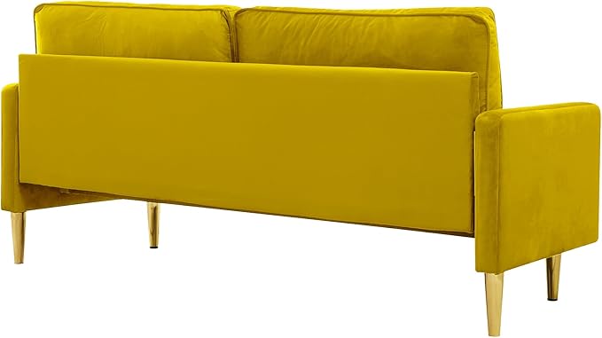65'’ Velvet Upholstered Loveseat Sofa with Gold Metal Legs Modern Tufted Backrest Couch Solid Wood Frame for Living Room BedroomApartmentOfficeSmall Space (Yellow)