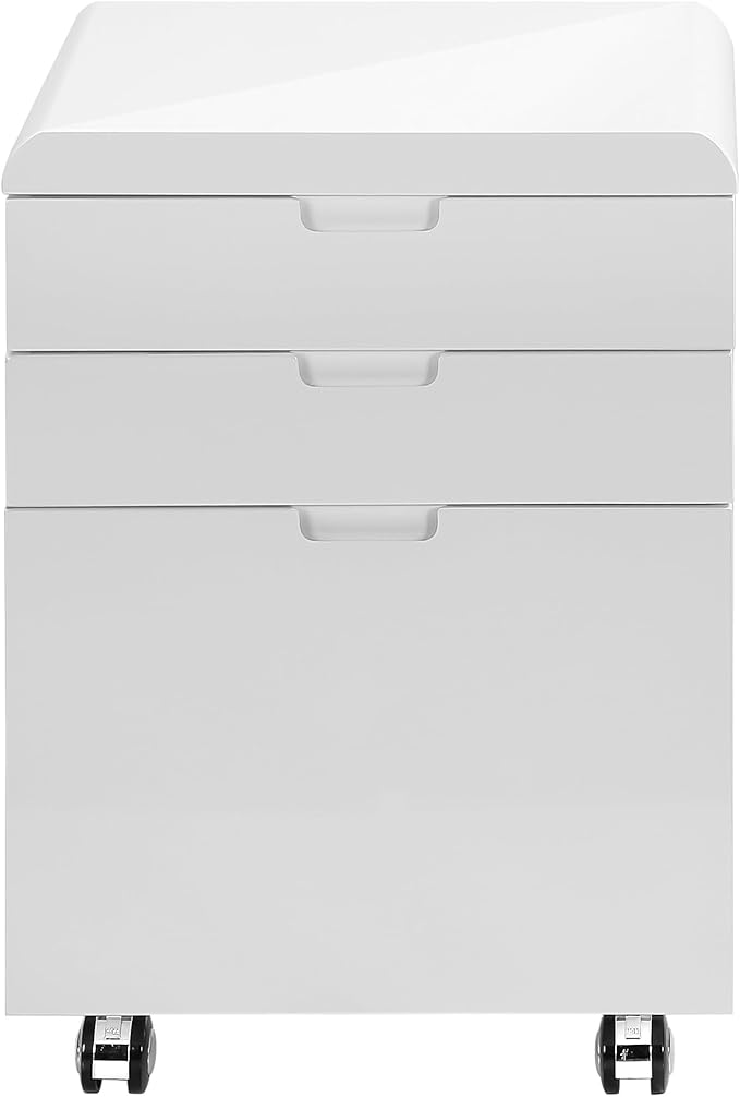 Mobile Filing Cabinet with 3 Drawers White MDF Modern Printer Stand for Home Office Study Room