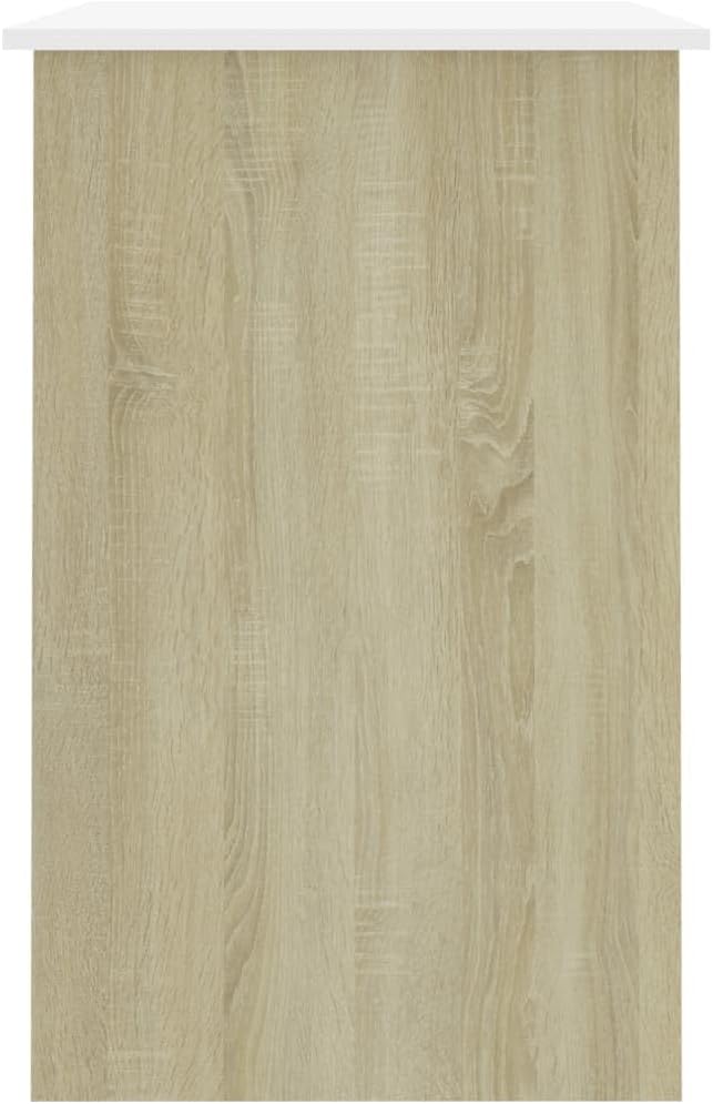 Modern Writing Computer Desk with a Drawer and a Door Home Office Desk Writing Study Table PC Desk Workstation for Bedroom White and Sonoma Oak 39.4x19.7x29.9 Engineered Wood(E)