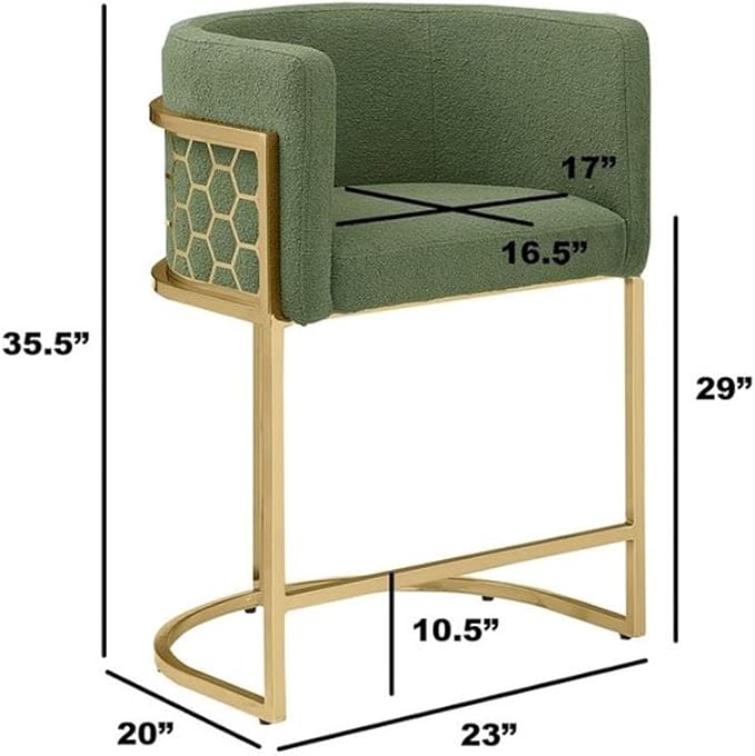 Modern Honeycomb Armchairs with Chrome Base Silver or Gold Frame Options (Teddy Fabric Green/Gold Bar Stool)