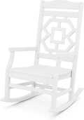 Martha Stewart by POLYWOOD Chinoiserie Outdoor Rocking Chair White Durable HDPE All-Weather Patio Furniture with Decorative Lattice Classic Porch Rocker for Deck Garden &amp Backyard Made in the
