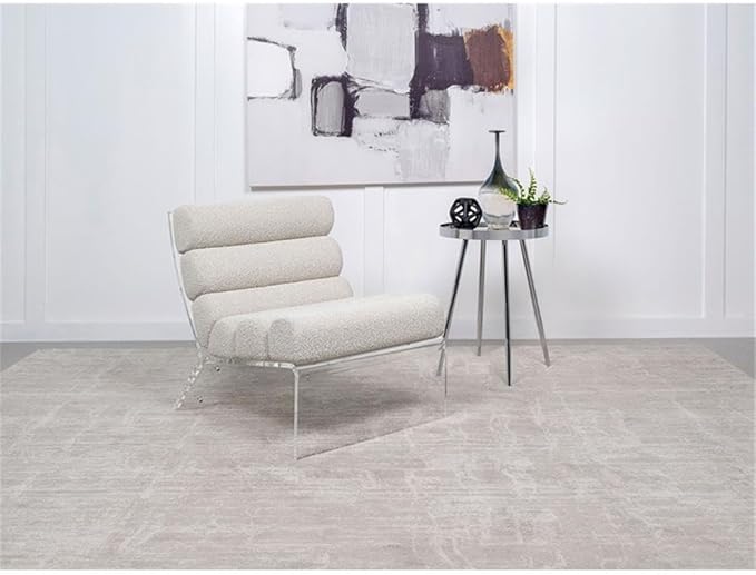 Pemberly Row Fabric Upholstered Accent Chair Ivory Bouclé with Clear Acrylic Frame 29.25 H x 25.25 W x 31.5 D Modern Lounge Chair for Living Room or Bedroom
