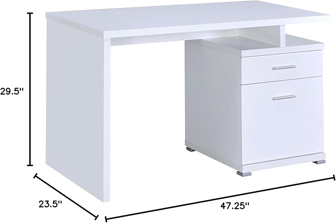 White 2-Drawer Reversible Office Desk