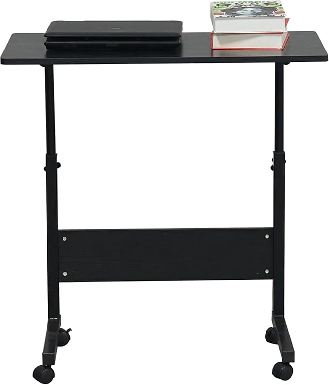 Mobile Computer Desk with Wheels Laptop Desk Rolling Standing Cart Movable Height Adjustable Sit Stand Desk Computer Workstations Home Use Removable Steel Side Table 31.5 x 15.7Black