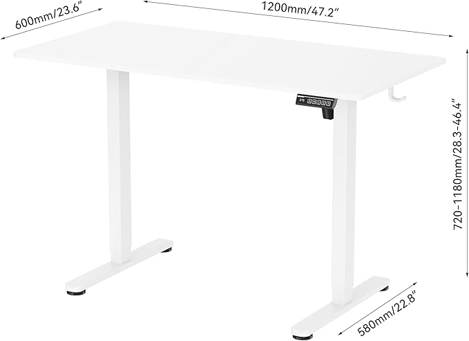 NSY Audio Electric Standing Desk 48x24 Inches - Height Adjustable Whisper Quiet Motor White Top &amp Black Frame for Home Office Gaming Focused Work White