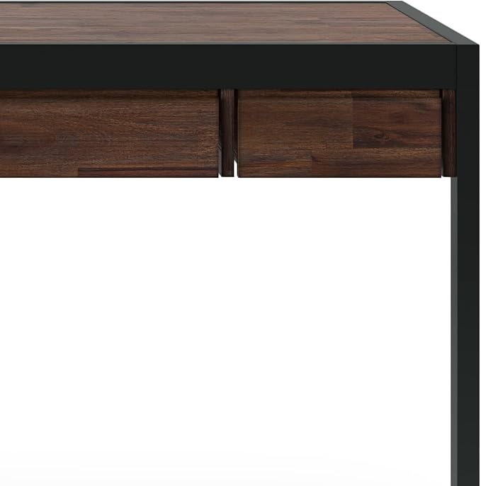 SIMPLIHOME Erina Desk - 48 Inch Wide Solid Acacia Wood and Metal Writing Desk in Distressed Charcoal Brown Modern Industrial Home Office Computer Table with 2 Drawers and Flip-Down Keyboard Tray