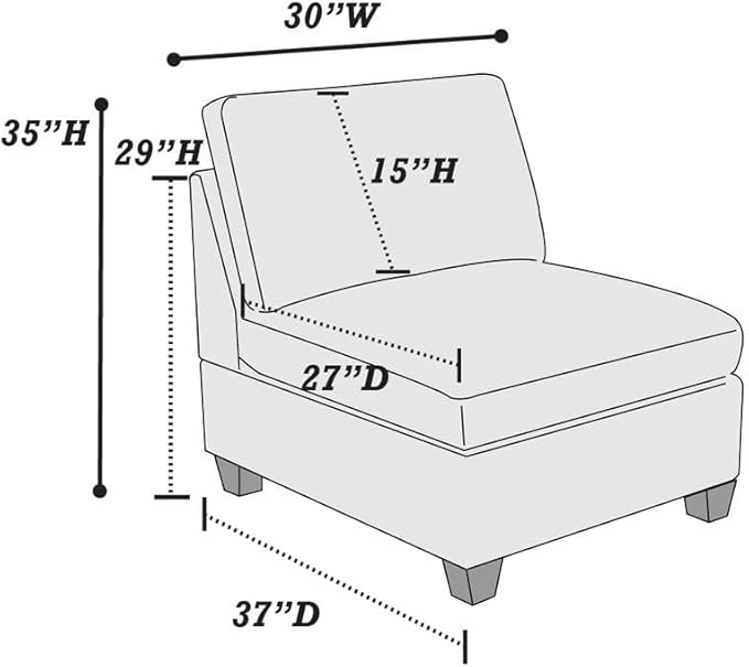 1pc Grey Chenille Fabric Modular Armless Chair - Modern Living Room Furniture