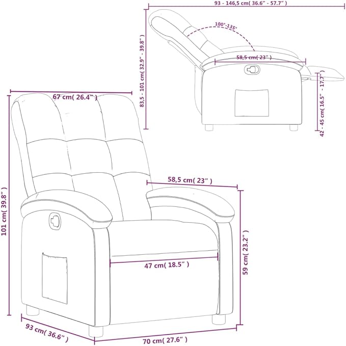 vidaXL Recliner Chair Dark Grey 100% Polyester Fabric Metal Plywood