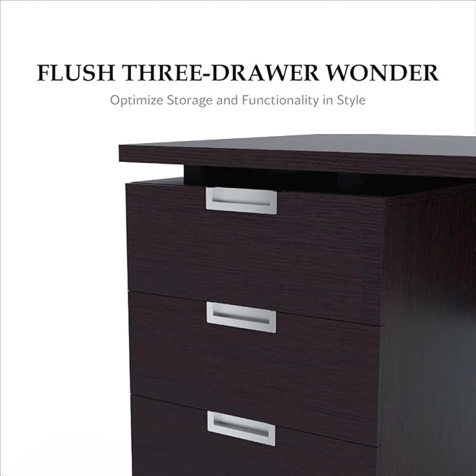 Furniture of America Collin Modern 3-Drawer and 2 Magazine Racks Wood 60-inch Office Desk with Built-in File Cabinet for Study Room Home Office Espresso