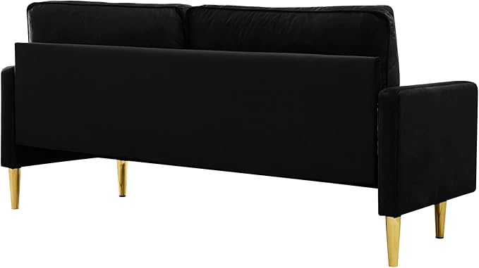 65'’ Velvet Upholstered Loveseat Sofa with Gold Metal Legs Modern Tufted Backrest Couch Solid Wood Frame for Living Room BedroomApartmentOfficeSmall Space (Black)