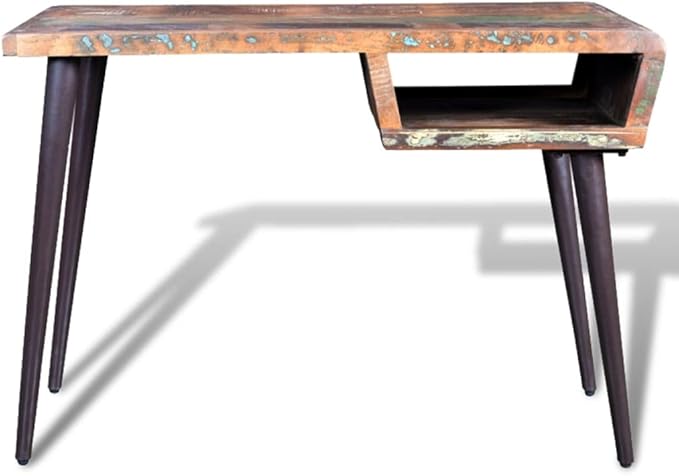 YAFF Handcrafted Reclaimed Wood Writing Desk with Painted Iron Legs – 43.3 x 19.7 x 31.5 Ideal for Home and Office Creativity Study Table with Ample Storage