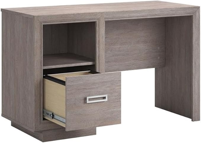 Pemberly Row Contemporary Engineered Wood Desk Ashen Oak Finish 47 in Wide with File Drawer Open Shelf Cord Management System Modern Home Office or Workspace Furniture