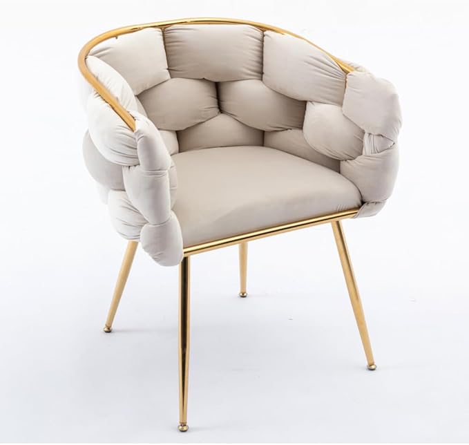 Luxury Modern Simple Leisure Velvet Single Sofa Chair Bedroom Lazy Person Household Dresser Stool Manicure Table Back Chair (Beige + Velvet)