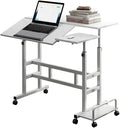 Garvee Portable Standing Desk Adjustable Height 26.4-61 Mobile Computer Desk with Wheels Tiltable Top &amp CPU Stand Rolling Laptop Table Cart for Home Office White