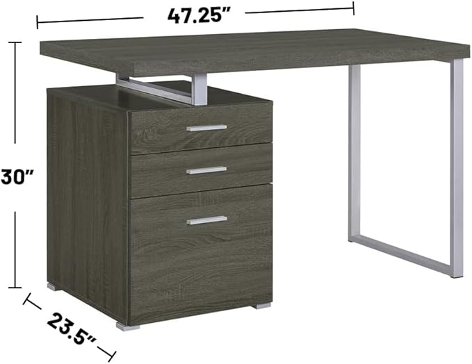 3-Drawer Office Desk in Weathered Grey Finish