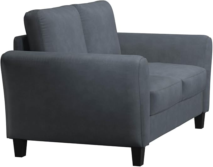 Studio Living Watford 57.9 Loveseat Traditional Style Pocket Coil Comfort Black Legs Microfiber Fabric Dark Gray